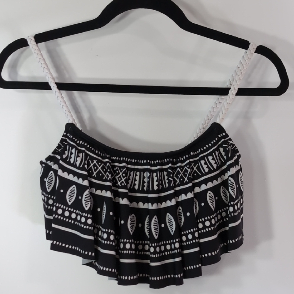 APT. 9 | Black White Tribal Swim Tank Crop Top Size M